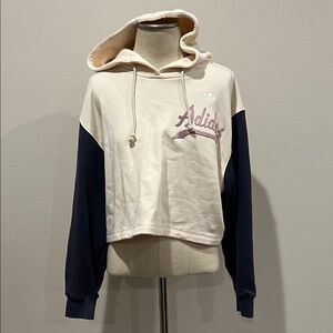 Adidas Women's Cream and Navy Cropped Sweatshirt